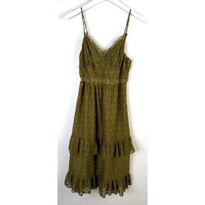 Max+Ash Size S Slip Dress Tiered Midi Green Lace Forest Fairy Dainty Whimsigoth